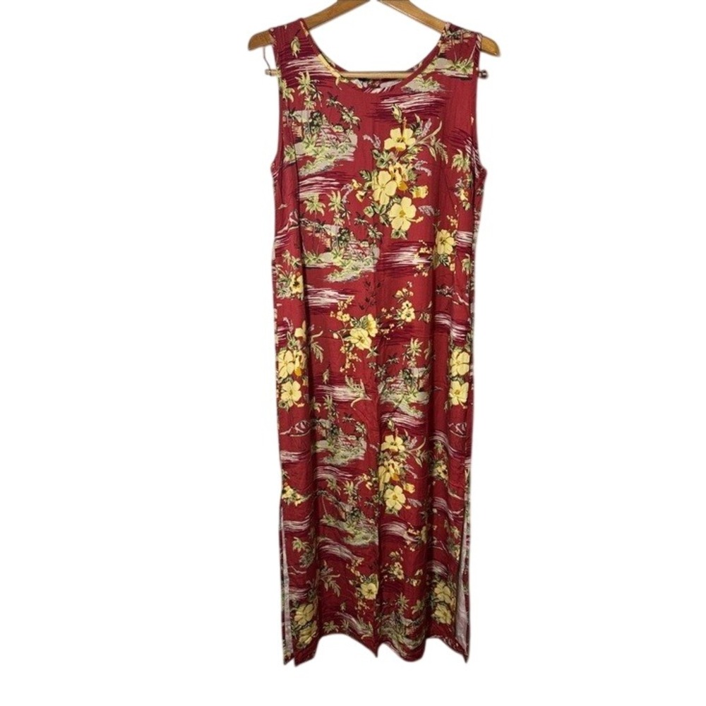 Marsh Landing Tropical Floral‎ Maxi Dress Women Red Sleeveless Summer Large
